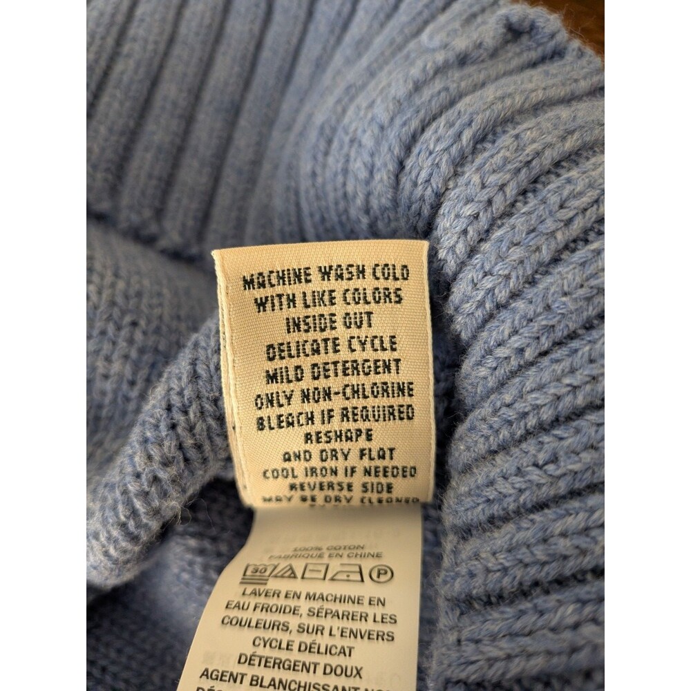 L.L.Bean Cable Knit Full Zip Sweater Size L Blue 100% Cotton Cardigan Cozy - Picture 7 of 8